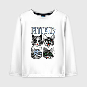 Детский лонгслив хлопок с принтом Kittens в Екатеринбурге, 100% хлопок | круглый вырез горловины, полуприлегающий силуэт, длина до линии бедер | animal | cat | cute | kiss | kitty | meow | rock | гитара | друг | животные | киска | кисс | китти | кот | котенок | котик | котэ | кошечка | кошка | метал | милый | музыка | мур | мяу | питомец | рок | тигр