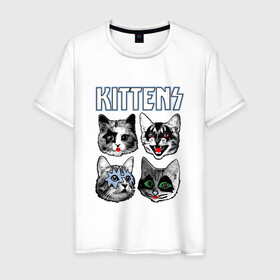 Мужская футболка хлопок с принтом Kittens в Екатеринбурге, 100% хлопок | прямой крой, круглый вырез горловины, длина до линии бедер, слегка спущенное плечо. | animal | cat | cute | kiss | kitty | meow | rock | гитара | друг | животные | киска | кисс | китти | кот | котенок | котик | котэ | кошечка | кошка | метал | милый | музыка | мур | мяу | питомец | рок | тигр