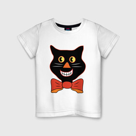 Детская футболка хлопок с принтом Smiling Cat в Екатеринбурге, 100% хлопок | круглый вырез горловины, полуприлегающий силуэт, длина до линии бедер | animal | cat | cute | kitty | meow | друг | животные | киска | китти | кот | котенок | котик | котэ | кошечка | кошка | милый | мур | мяу | питомец | тигр