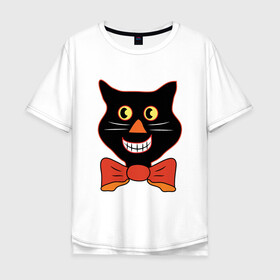 Мужская футболка хлопок Oversize с принтом Smiling Cat в Екатеринбурге, 100% хлопок | свободный крой, круглый ворот, “спинка” длиннее передней части | animal | cat | cute | kitty | meow | друг | животные | киска | китти | кот | котенок | котик | котэ | кошечка | кошка | милый | мур | мяу | питомец | тигр