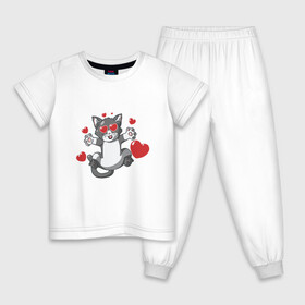Детская пижама хлопок с принтом Love Cat в Екатеринбурге, 100% хлопок |  брюки и футболка прямого кроя, без карманов, на брюках мягкая резинка на поясе и по низу штанин
 | animal | cat | cute | kitty | love | meow | друг | животные | киска | китти | кот | котенок | котик | котэ | кошечка | кошка | люблю | любовь | милый | мур | мяу | питомец | сердце | тигр