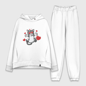 Женский костюм хлопок Oversize с принтом Love Cat в Екатеринбурге,  |  | animal | cat | cute | kitty | love | meow | друг | животные | киска | китти | кот | котенок | котик | котэ | кошечка | кошка | люблю | любовь | милый | мур | мяу | питомец | сердце | тигр