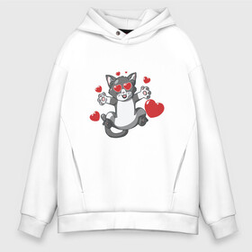 Мужское худи Oversize хлопок с принтом Love Cat в Екатеринбурге, френч-терри — 70% хлопок, 30% полиэстер. Мягкий теплый начес внутри —100% хлопок | боковые карманы, эластичные манжеты и нижняя кромка, капюшон на магнитной кнопке | animal | cat | cute | kitty | love | meow | друг | животные | киска | китти | кот | котенок | котик | котэ | кошечка | кошка | люблю | любовь | милый | мур | мяу | питомец | сердце | тигр