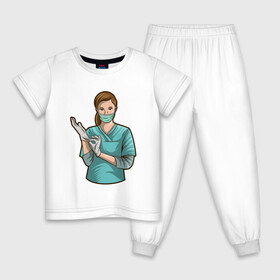 Детская пижама хлопок с принтом Медсестра | Nurse (Z) в Екатеринбурге, 100% хлопок |  брюки и футболка прямого кроя, без карманов, на брюках мягкая резинка на поясе и по низу штанин
 | health worker | hospital attendant | medic | nurse | nursing | бикса | врач | доктор | медицина | медицинская сестра | медицинский персонал | медичка | медработник | медсестра | палатная | санитарка | фельдшер