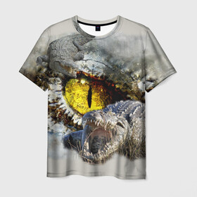 Мужская футболка 3D с принтом Глаз крокодила в Екатеринбурге, 100% полиэфир | прямой крой, круглый вырез горловины, длина до линии бедер | Тематика изображения на принте: аллигатор | глаз | крокодил | крокодильчик | ящер
