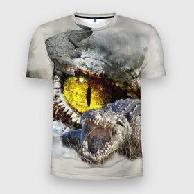 Мужская футболка 3D спортивная с принтом Глаз крокодила в Екатеринбурге, 100% полиэстер с улучшенными характеристиками | приталенный силуэт, круглая горловина, широкие плечи, сужается к линии бедра | аллигатор | глаз | крокодил | крокодильчик | ящер