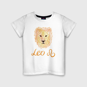 Детская футболка хлопок с принтом Лев, знак зодиака, голова льва в Екатеринбурге, 100% хлопок | круглый вырез горловины, полуприлегающий силуэт, длина до линии бедер | акварель | голова льва | желтый | знак зодиака | лев | оранжевый