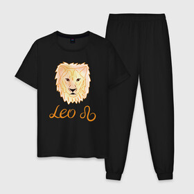 Мужская пижама хлопок с принтом Лев знак зодиака голова льва в Екатеринбурге, 100% хлопок | брюки и футболка прямого кроя, без карманов, на брюках мягкая резинка на поясе и по низу штанин
 | акварель | голова льва | желтый | знак зодиака | лев | оранжевый
