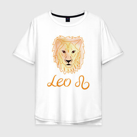 Мужская футболка хлопок Oversize с принтом Лев, знак зодиака, голова льва в Екатеринбурге, 100% хлопок | свободный крой, круглый ворот, “спинка” длиннее передней части | акварель | голова льва | желтый | знак зодиака | лев | оранжевый