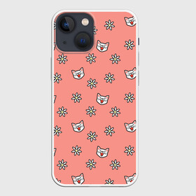 Чехол для iPhone 13 mini с принтом Кошки и цветы в Екатеринбурге,  |  | киски | котята | кошка | кошки | узор | цветок | цветочки | цветы