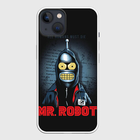 Чехол для iPhone 13 с принтом Bender x mr robot в Екатеринбурге,  |  | Тематика изображения на принте: bender | futurama | mr robot | planet express | бендер | мистер робот | мульт | мультфильм | планетный экспресс | туранга лила | филипп джэй фрай | футурама