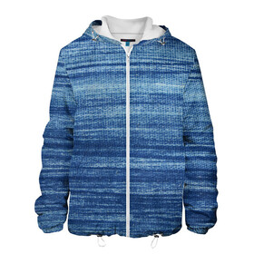 Мужская куртка 3D с принтом Texture Denim в Екатеринбурге, ткань верха — 100% полиэстер, подклад — флис | прямой крой, подол и капюшон оформлены резинкой с фиксаторами, два кармана без застежек по бокам, один большой потайной карман на груди. Карман на груди застегивается на липучку | background | blue | dark | denim | gradient | ice | jeans | paints | ripples | spot | spots | stripes | texture | white | белый | градиент | джинсы | лед | линии | полосы | пятна | пятно | светлый | синий | текстура | темная | ткань | тьма | фон