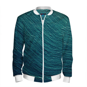 Мужской бомбер 3D с принтом Endless Sea в Екатеринбурге, 100% полиэстер | застегивается на молнию, по бокам два кармана без застежек, по низу бомбера и на воротнике - эластичная резинка | Тематика изображения на принте: background | blue | dark | gradient | green | lines | ocean | paints | ripples | sea | spot | spots | stripes | texture | waves | волны | голубая | градиент | зеленый | краски | линии | море | океан | полосы | пятна | пятно | рябь | текстура | т