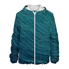 Мужская куртка 3D с принтом Endless Sea в Екатеринбурге, ткань верха — 100% полиэстер, подклад — флис | прямой крой, подол и капюшон оформлены резинкой с фиксаторами, два кармана без застежек по бокам, один большой потайной карман на груди. Карман на груди застегивается на липучку | background | blue | dark | gradient | green | lines | ocean | paints | ripples | sea | spot | spots | stripes | texture | waves | волны | голубая | градиент | зеленый | краски | линии | море | океан | полосы | пятна | пятно | рябь | текстура | т