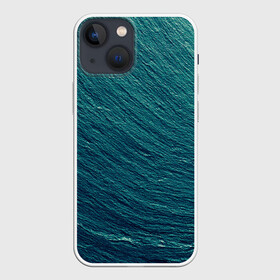Чехол для iPhone 13 mini с принтом Endless Sea в Екатеринбурге,  |  | background | blue | dark | gradient | green | lines | ocean | paints | ripples | sea | spot | spots | stripes | texture | waves | волны | голубая | градиент | зеленый | краски | линии | море | океан | полосы | пятна | пятно | рябь | текстура | т