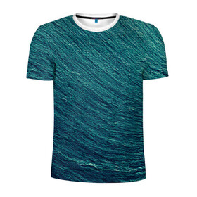 Мужская футболка 3D спортивная с принтом Endless Sea в Екатеринбурге, 100% полиэстер с улучшенными характеристиками | приталенный силуэт, круглая горловина, широкие плечи, сужается к линии бедра | Тематика изображения на принте: background | blue | dark | gradient | green | lines | ocean | paints | ripples | sea | spot | spots | stripes | texture | waves | волны | голубая | градиент | зеленый | краски | линии | море | океан | полосы | пятна | пятно | рябь | текстура | т