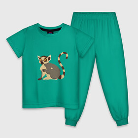 Детская пижама хлопок с принтом Удивлённый Кошачий Лемур в Екатеринбурге, 100% хлопок |  брюки и футболка прямого кроя, без карманов, на брюках мягкая резинка на поясе и по низу штанин
 | Тематика изображения на принте: art | cute lemur | illustration | lemur | madagascar | monkey | арт | иллюстрация | лемуровые | мадагаскар | мартышка | милый лемур | обезьянка | полуобезьяна | примат | приматы | рисунок