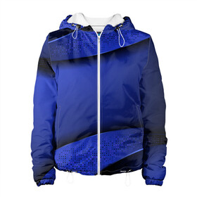 Женская куртка 3D с принтом 3D BLUE Вечерний синий цвет в Екатеринбурге, ткань верха — 100% полиэстер, подклад — флис | прямой крой, подол и капюшон оформлены резинкой с фиксаторами, два кармана без застежек по бокам, один большой потайной карман на груди. Карман на груди застегивается на липучку | 3d | 3д | luxury | versace | vip | абстракция | блеск | блестки | версаче | вип | паттерн | роскошь | соты | текстуры