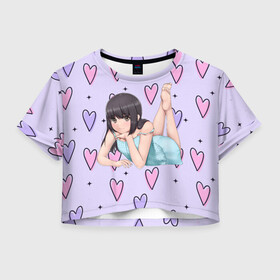 Женская футболка Crop-top 3D с принтом Девушка аниме в Екатеринбурге, 100% полиэстер | круглая горловина, длина футболки до линии талии, рукава с отворотами | аниме | дама | девица | девочка | девушка