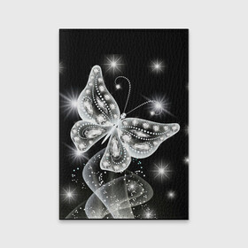 Обложка для паспорта матовая кожа с принтом Белая бабочка в Екатеринбурге, натуральная матовая кожа | размер 19,3 х 13,7 см; прозрачные пластиковые крепления | бабочка | блестки | блестящая бабочка | черно белое