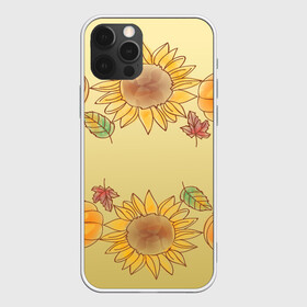 Чехол для iPhone 12 Pro с принтом подсолнухи тыквы в Екатеринбурге, силикон | область печати: задняя сторона чехла, без боковых панелей | tegunvteg | август | арт | вектор | градиент | желтый | листва | листики | оранжевый | осень | подсолнухи | рисунок | сбор урожая | сентябрь | теплый | узор