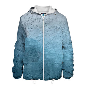 Мужская куртка 3D с принтом Blue Glass в Екатеринбурге, ткань верха — 100% полиэстер, подклад — флис | прямой крой, подол и капюшон оформлены резинкой с фиксаторами, два кармана без застежек по бокам, один большой потайной карман на груди. Карман на груди застегивается на липучку | background | blue | cracks | dark | gradient | ice | lines | ocean | paints | scratches | sea | texture | голубая | градиент | краски | лед | линии | море | океан | полосы | пятна | стекло | текстура | темная | трещины | тьма | фон | цар