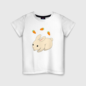 Детская футболка хлопок с принтом кролик с морковкой в Екатеринбурге, 100% хлопок | круглый вырез горловины, полуприлегающий силуэт, длина до линии бедер | аниме | грызун | домашнее животное | животное | кролик | морковь | овощ | питомец