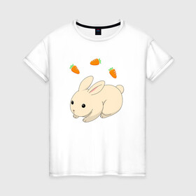 Женская футболка хлопок с принтом кролик с морковкой в Екатеринбурге, 100% хлопок | прямой крой, круглый вырез горловины, длина до линии бедер, слегка спущенное плечо | аниме | грызун | домашнее животное | животное | кролик | морковь | овощ | питомец
