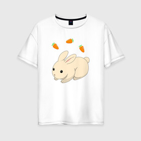 Женская футболка хлопок Oversize с принтом кролик с морковкой в Екатеринбурге, 100% хлопок | свободный крой, круглый ворот, спущенный рукав, длина до линии бедер
 | аниме | грызун | домашнее животное | животное | кролик | морковь | овощ | питомец