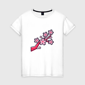 Женская футболка хлопок с принтом Ветка сакуры в Екатеринбурге, 100% хлопок | прямой крой, круглый вырез горловины, длина до линии бедер, слегка спущенное плечо | весна | любовь | праздник | цветение | цветы | япония