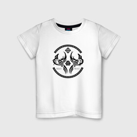 Детская футболка хлопок с принтом Вороны Одина в Екатеринбурге, 100% хлопок | круглый вырез горловины, полуприлегающий силуэт, длина до линии бедер | бьерн | валхалла | викинги | вороны одина | лодброк | мунин | норманы | один | рагнар | руны | скандинавская мифология | тор | хугин