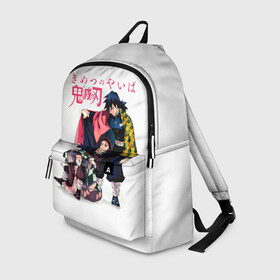 Рюкзак 3D с принтом Танджиро и Незуко под укрытием Гию в Екатеринбурге, 100% полиэстер | лямки с регулируемой длиной, сверху петелька, чтобы рюкзак можно было повесить на вешалку. Основное отделение закрывается на молнию, как и внешний карман. Внутри два дополнительных кармана, один из которых закрывается на молнию. По бокам два дополнительных кармашка | demon slayer | kamado | kimetsu no yaiba | nezuko | tanjiro | аниме | гию томиока | зеницу агацума | иноске хашибира | камадо | клинок | корзинная девочка | манга | музан кибуцуджи | незуко | рассекающий демонов | танджиро