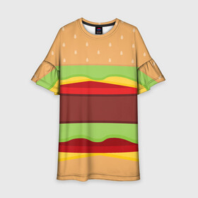 Детское платье 3D с принтом Бутерброд в Екатеринбурге, 100% полиэстер | прямой силуэт, чуть расширенный к низу. Круглая горловина, на рукавах — воланы | background | burger | fast food | food | hamburger | sandwich | texture | будет | бургер | бутерброд | гамбургер | еда | текстура | фастфуд | фон