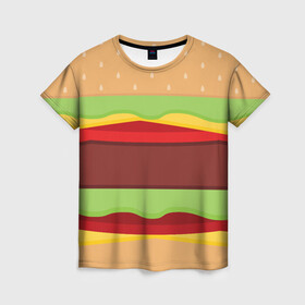 Женская футболка 3D с принтом Бутерброд в Екатеринбурге, 100% полиэфир ( синтетическое хлопкоподобное полотно) | прямой крой, круглый вырез горловины, длина до линии бедер | background | burger | fast food | food | hamburger | sandwich | texture | будет | бургер | бутерброд | гамбургер | еда | текстура | фастфуд | фон