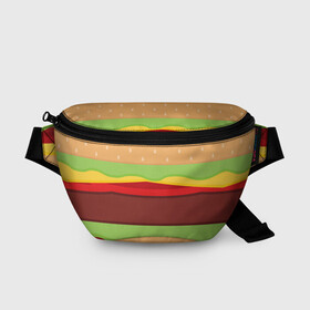 Поясная сумка 3D с принтом Бутерброд в Екатеринбурге, 100% полиэстер | плотная ткань, ремень с регулируемой длиной, внутри несколько карманов для мелочей, основное отделение и карман с обратной стороны сумки застегиваются на молнию | Тематика изображения на принте: background | burger | fast food | food | hamburger | sandwich | texture | будет | бургер | бутерброд | гамбургер | еда | текстура | фастфуд | фон