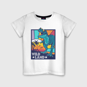 Детская футболка хлопок с принтом WILD LAND ДИНОЗАВР T-REX в Екатеринбурге, 100% хлопок | круглый вырез горловины, полуприлегающий силуэт, длина до линии бедер | dino | rex | roar | t rex | дино | динозавр | динозавры