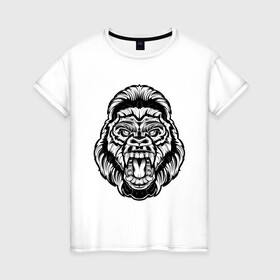Женская футболка хлопок с принтом Злая Горилла в Екатеринбурге, 100% хлопок | прямой крой, круглый вырез горловины, длина до линии бедер, слегка спущенное плечо | animal | beast | gorilla | monkey | горилла | животные | зверь | конг | обезьяна | природа | хищник
