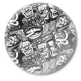 Значок с принтом Тату ретро в Екатеринбурге,  металл | круглая форма, металлическая застежка в виде булавки | Тематика изображения на принте: tatoo | девушка | клоун | пистолет | пуля | ретро | роза | сердце | скелет | тату | татуировка