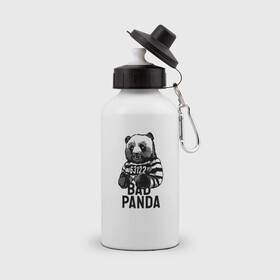 Бутылка спортивная с принтом Плохая панда в Екатеринбурге, металл | емкость — 500 мл, в комплекте две пластиковые крышки и карабин для крепления | bad | panda | заключенный | медведь | наручники | панда