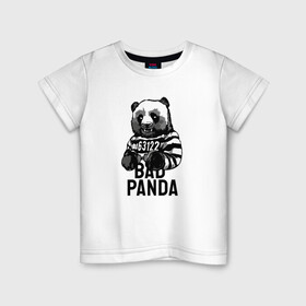 Детская футболка хлопок с принтом Плохая панда в Екатеринбурге, 100% хлопок | круглый вырез горловины, полуприлегающий силуэт, длина до линии бедер | bad | panda | заключенный | медведь | наручники | панда
