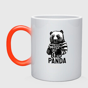 Кружка хамелеон с принтом Плохая панда в Екатеринбурге, керамика | меняет цвет при нагревании, емкость 330 мл | bad | panda | заключенный | медведь | наручники | панда
