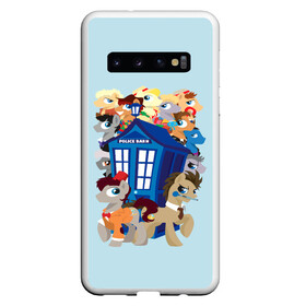 Чехол для Samsung Galaxy S10 с принтом My little pony x Doctor Who в Екатеринбурге, Силикон | Область печати: задняя сторона чехла, без боковых панелей | my little pony | весёлая пинки пай | добрая флаттершайн | доктор кто | дружба это чудо | единорог | единороги | май литл пони | мульт | мультфильм | радуга дэш | селестия | спайк | сумеречная искорка