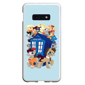 Чехол для Samsung S10E с принтом My little pony x Doctor Who в Екатеринбурге, Силикон | Область печати: задняя сторона чехла, без боковых панелей | my little pony | весёлая пинки пай | добрая флаттершайн | доктор кто | дружба это чудо | единорог | единороги | май литл пони | мульт | мультфильм | радуга дэш | селестия | спайк | сумеречная искорка