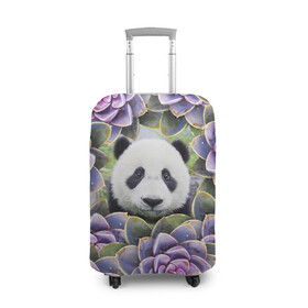Чехол для чемодана 3D с принтом Панда среди цветов в Екатеринбурге, 86% полиэфир, 14% спандекс | двустороннее нанесение принта, прорези для ручек и колес | flower | flowers | panda | панда | цветы