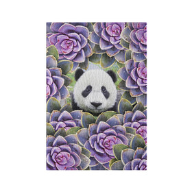 Обложка для паспорта матовая кожа с принтом Панда среди цветов в Екатеринбурге, натуральная матовая кожа | размер 19,3 х 13,7 см; прозрачные пластиковые крепления | flower | flowers | panda | панда | цветы