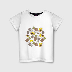 Детская футболка хлопок с принтом ананас папайя кокос в Екатеринбурге, 100% хлопок | круглый вырез горловины, полуприлегающий силуэт, длина до линии бедер | ананас | ананасик | веган | вегетарианец | вегетарианство | здоровое питание | кокос | надписи | папайя | папая | рисунок | фрукты | фруторианец | фруторианство | экзотические