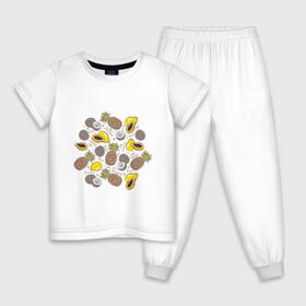 Детская пижама хлопок с принтом ананас папайя кокос в Екатеринбурге, 100% хлопок |  брюки и футболка прямого кроя, без карманов, на брюках мягкая резинка на поясе и по низу штанин
 | ананас | ананасик | веган | вегетарианец | вегетарианство | здоровое питание | кокос | надписи | папайя | папая | рисунок | фрукты | фруторианец | фруторианство | экзотические