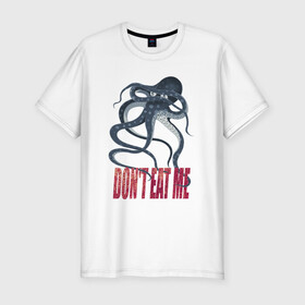 Мужская футболка хлопок Slim с принтом Застенчивый осьминог в Екатеринбурге, 92% хлопок, 8% лайкра | приталенный силуэт, круглый вырез ворота, длина до линии бедра, короткий рукав | octopus | ктулху | морепродукты | морское | осьминог | спрут
