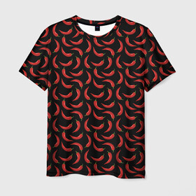 Мужская футболка 3D с принтом Hot pepper в Екатеринбурге, 100% полиэфир | прямой крой, круглый вырез горловины, длина до линии бедер | жгучий перец | красный перец | перец | принт с перцем