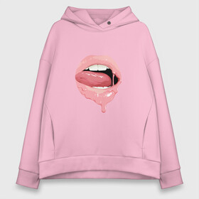 Женское худи Oversize хлопок с принтом Female lips в Екатеринбурге, френч-терри — 70% хлопок, 30% полиэстер. Мягкий теплый начес внутри —100% хлопок | боковые карманы, эластичные манжеты и нижняя кромка, капюшон на магнитной кнопке | губы | потеки | принт губы | розовая помада на губах | розовые губы